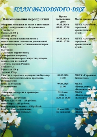 План выходного дня 9-10 мая 2026