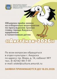 Премия главы города Амурска &laquo;Аистёнок-2026&raquo; - объявлен прием заявок!