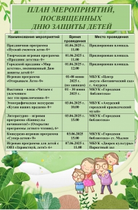 План мероприятий, посвященных Международному Дню защиты детей