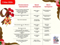 План мероприятий, повященных празднованию 81-й годовщины Победы в Великой Отечественной войне 1941-1945гг., проводимых 9 мая 2026года.