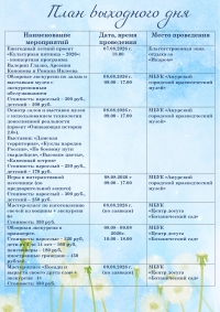 План выходного дня на 8 - 9 августа 2026