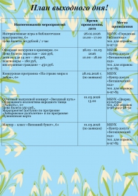 "План выходного дня учреждений культуры 28.02 - 01.03.2026"