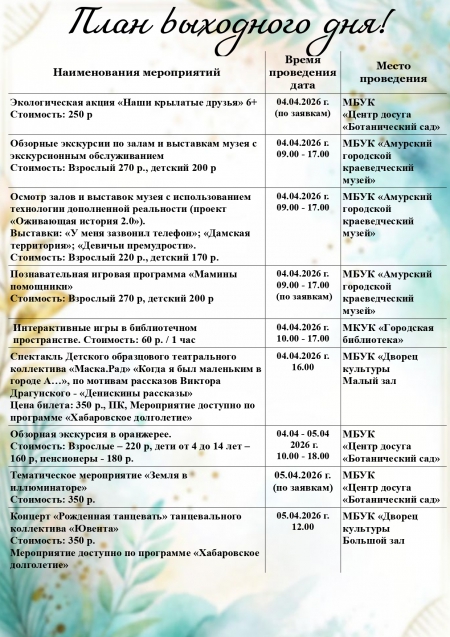 План выходного дня!