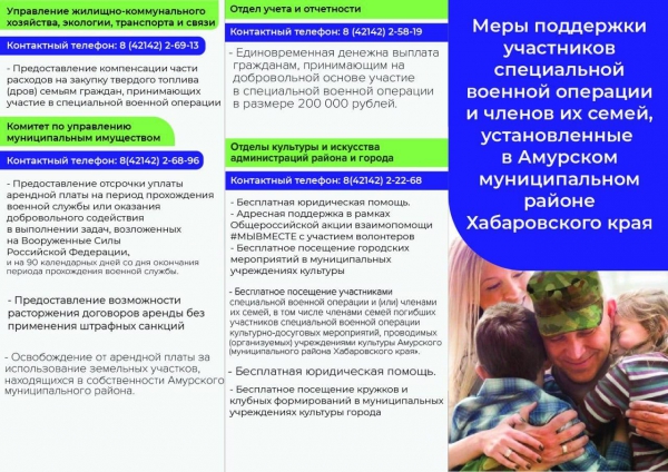 Меры поддержки участников СВО и членов их семей, установленные в Амурском муниципальном районе