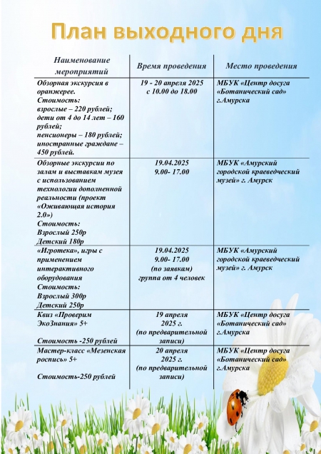 План выходного дня