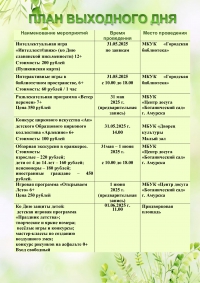 План выходного дня